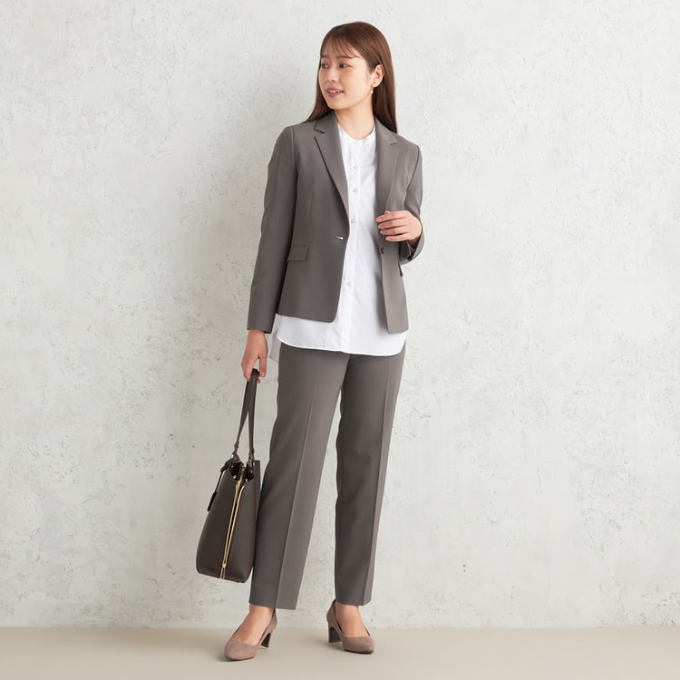 アウトレット】2wayストレッチ ストレートパンツ 茶 セットアップ着用