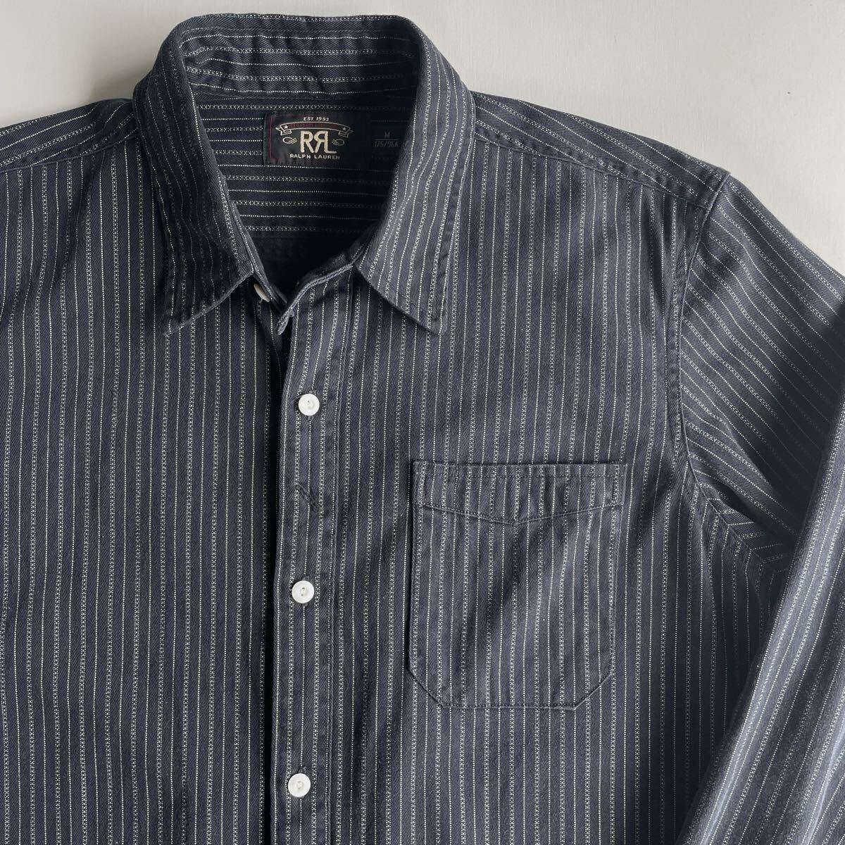 傑作】RRL “Black Striped Work Shirt” M ブラック ストライプ ワーク