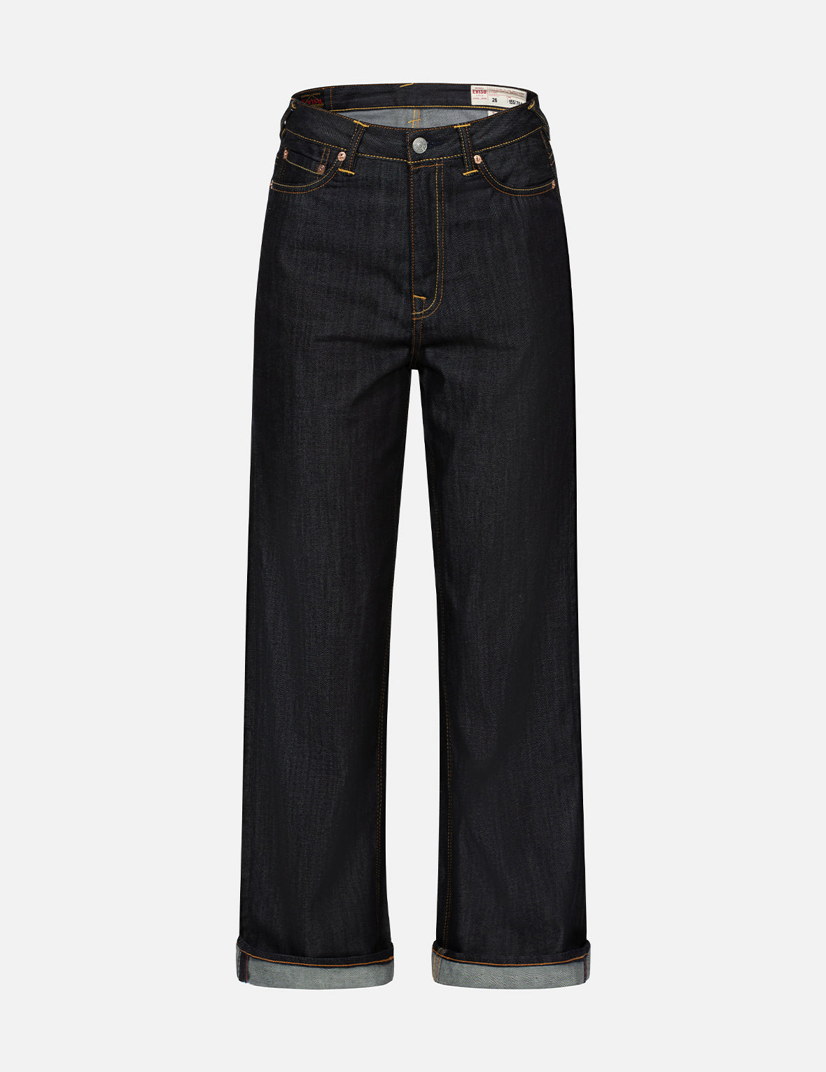 ラインストーン付き箔プリント大黒ワイドレッグジーンズ – EVISU