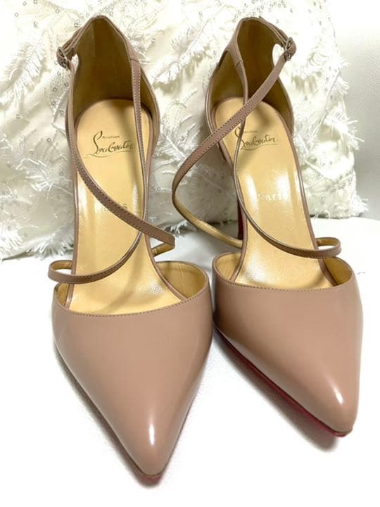 ルブタン ピンヒール ベージュ 39 Christian Louboutin クリスチャンルブタン オープントゥパンプス