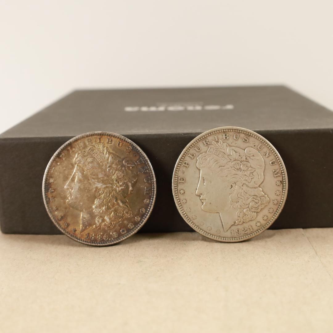 プ*須様 1884年製＆1921年製 モルガンダラー銀貨 USA 1ドル硬貨　２ tukuyo_b-0100